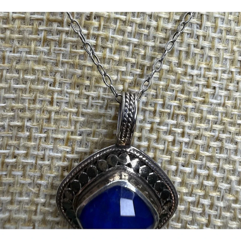 Anna Beck .925 Signed Lapis Lazuli Pendant Necklace Sterling Silver